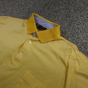 Peter Brown Polo Shirt Mens 52 Yellow White Stripe Short Sleeve Golf Dad Italy